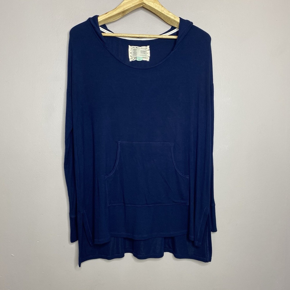 Anthropologie Saturday Sunday Women's SZ L Pullover Hoodie Navy Blue Thin Ribbed